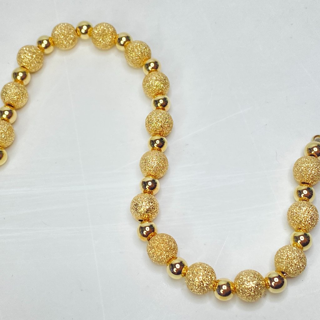 14k Yellow Gold Satin And Polished Bead Bracelet 7 7/8" 4.1g Jr1130